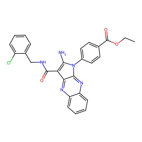 ethyl 4-(2-amino-3-((2-chlorobenzyl)carbamoyl)-1H-pyrrolo[2,3-b]quinoxalin-1-yl)benzoate structure
