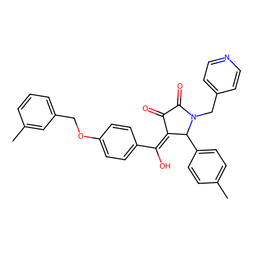 (4E)-4-[hydroxy-[4-[(3-methylphenyl)methoxy]phenyl]methylidene]-5-(4-methylphenyl)-1-(pyridin-4-ylmethyl)pyrrolidine-2,3-dione structure