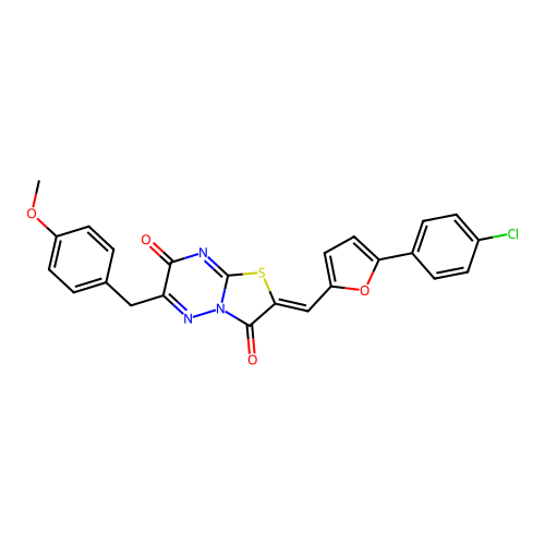 (2Z)-2-[[5-(4-chlorophenyl)furan-2-yl]methylidene]-6-[(4-methoxyphenyl)methyl]-[1,3]thiazolo[3,2-b][1,2,4]triazine-3,7-dione structure