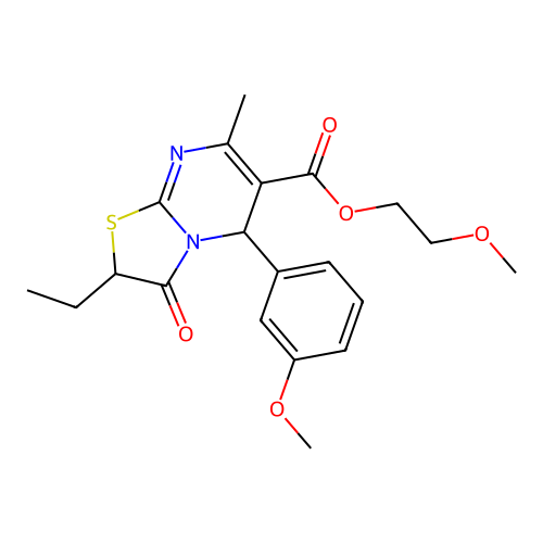 2-methoxyethyl 2-ethyl-5-(3-methoxyphenyl)-7-methyl-3-oxo-2,3-dihydro-5H-[1,3]thiazolo[3,2-a]pyrimidine-6-carboxylate structure