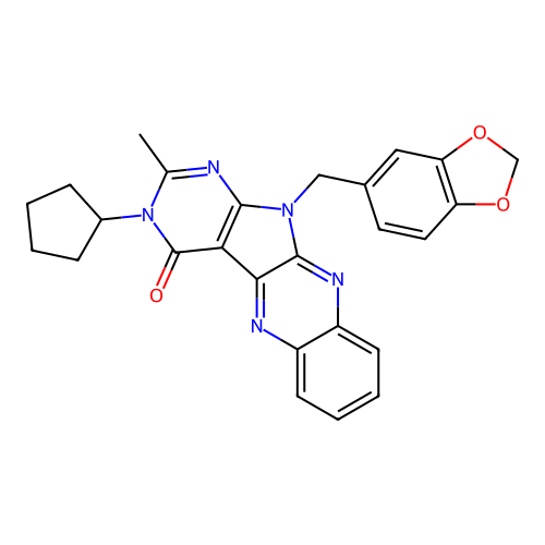 11-(1,3-benzodioxol-5-ylmethyl)-3-cyclopentyl-2-methyl-3,11-dihydro-4H-pyrimido[5',4':4,5]pyrrolo[2,3-b]quinoxalin-4-one structure