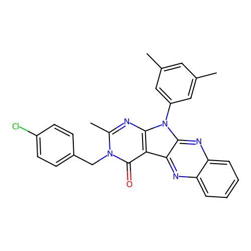 3-(4-chlorobenzyl)-11-(3,5-dimethylphenyl)-2-methyl-3,11-dihydro-4H-pyrimido[5',4':4,5]pyrrolo[2,3-b]quinoxalin-4-one structure