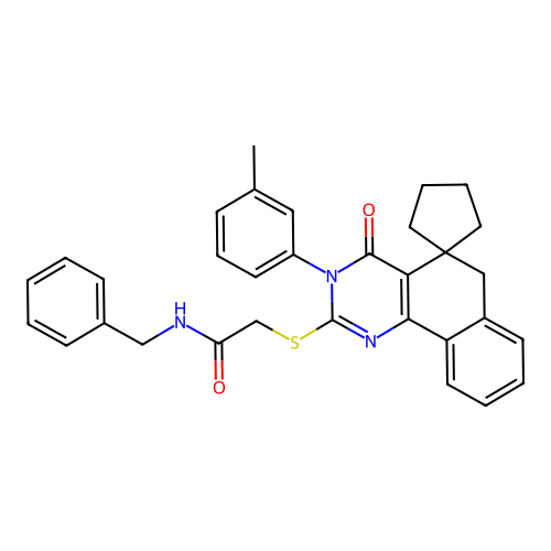 N-benzyl-2-((4-oxo-3-(m-tolyl)-4,6-dihydro-3H-spiro[benzo[h]quinazoline-5,1'-cyclopentan]-2-yl)thio)acetamide structure