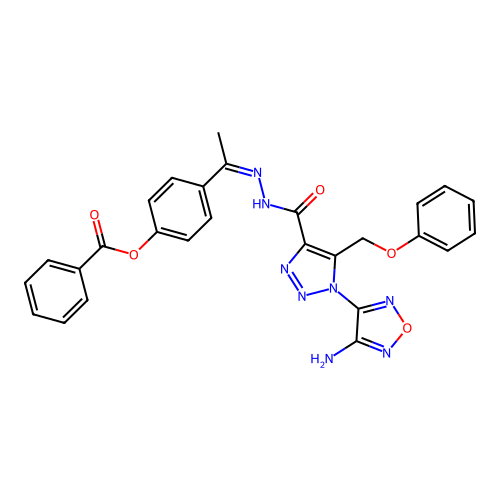 (Z)-4-(1-(2-(1-(4-amino-1,2,5-oxadiazol-3-yl)-5-(phenoxymethyl)-1H-1,2,3-triazole-4-carbonyl)hydrazono)ethyl)phenyl benzoate structure