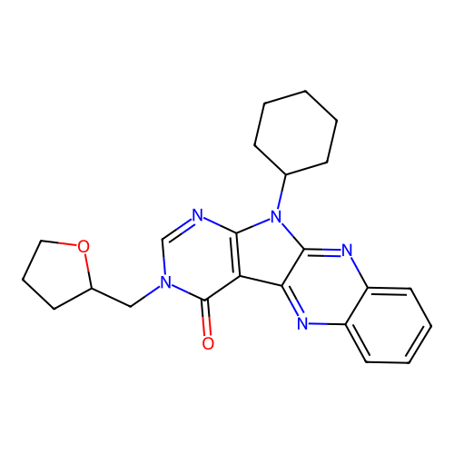 11-cyclohexyl-3-((tetrahydrofuran-2-yl)methyl)-3H-pyrimido[5',4':4,5]pyrrolo[2,3-b]quinoxalin-4(11H)-one structure