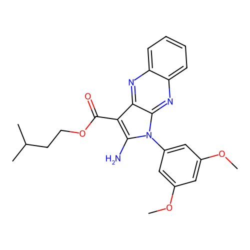 3-methylbutyl 2-amino-1-(3,5-dimethoxyphenyl)-1H-pyrrolo[2,3-b]quinoxaline-3-carboxylate structure