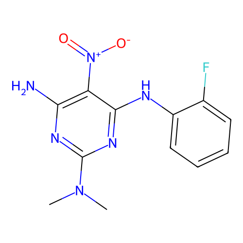 {4-Amino-6-[(2-fluorophenyl)amino]-5-nitropyrimidin-2-yl}dimethylamine structure