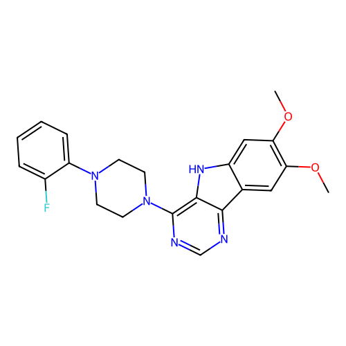 4-[4-(2-fluorophenyl)piperazin-1-yl]-7,8-dimethoxy-5H-pyrimido[5,4-b]indole structure
