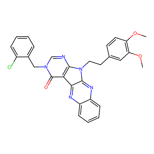 3-(2-chlorobenzyl)-11-(3,4-dimethoxyphenethyl)-3H-pyrimido[5',4':4,5]pyrrolo[2,3-b]quinoxalin-4(11H)-one structure