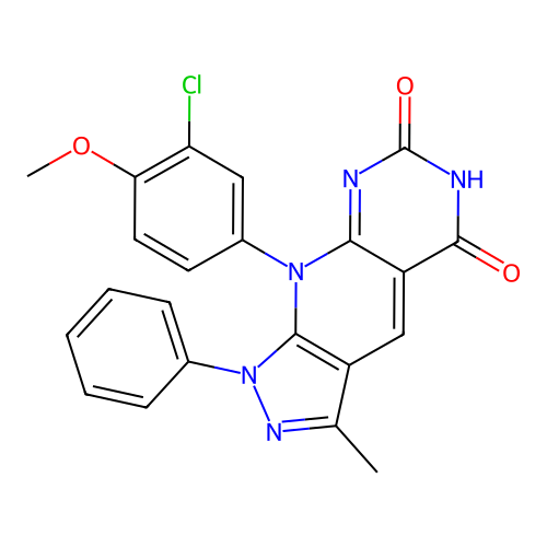 9-(3-chloro-4-methoxyphenyl)-3-methyl-1-phenyl-1H-pyrazolo[4',3':5,6]pyrido[2,3-d]pyrimidine-5,7(6H,9H)-dione structure