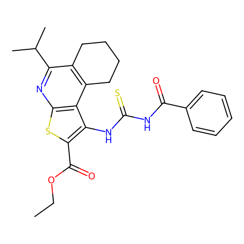 ethyl 1-(3-benzoylthioureido)-5-isopropyl-6,7,8,9-tetrahydrothieno[2,3-c]isoquinoline-2-carboxylate structure