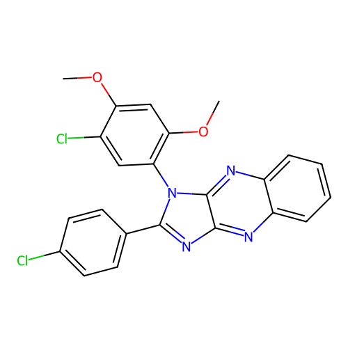 1-(5-chloro-2,4-dimethoxyphenyl)-2-(4-chlorophenyl)-1H-imidazo[4,5-b]quinoxaline structure