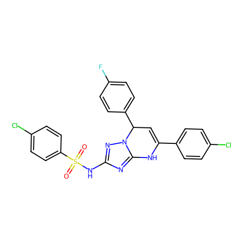 4-chloro-N-(5-(4-chlorophenyl)-7-(4-fluorophenyl)-4,7-dihydro-[1,2,4]triazolo[1,5-a]pyrimidin-2-yl)benzenesulfonamide structure