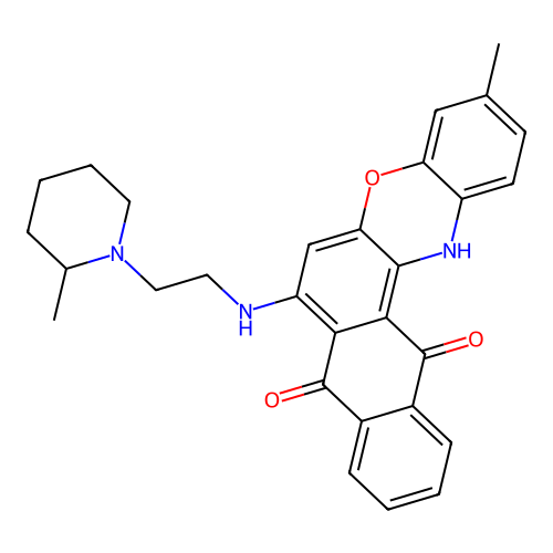 3-methyl-7-((2-(2-methylpiperidin-1-yl)ethyl)amino)-8H-naphtho[2,3-a]phenoxazine-8,13(14H)-dione structure