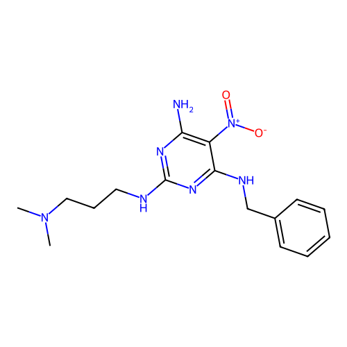 4-N-benzyl-2-N-[3-(dimethylamino)propyl]-5-nitropyrimidine-2,4,6-triamine structure