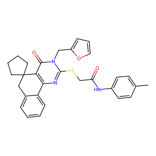 2-((3-(furan-2-ylmethyl)-4-oxo-4,6-dihydro-3H-spiro[benzo[h]quinazoline-5,1'-cyclopentan]-2-yl)thio)-N-(p-tolyl)acetamide structure