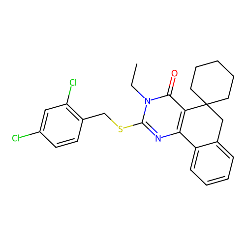 2-((2,4-dichlorobenzyl)thio)-3-ethyl-3H-spiro[benzo[h]quinazoline-5,1'-cyclohexan]-4(6H)-one structure