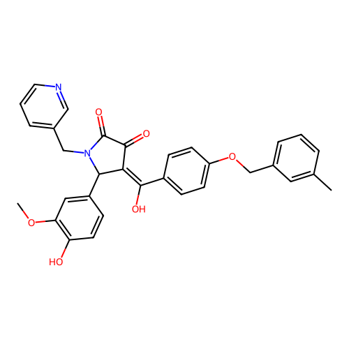 (4E)-5-(4-hydroxy-3-methoxyphenyl)-4-(hydroxy{4-[(3-methylbenzyl)oxy]phenyl}methylidene)-1-(pyridin-3-ylmethyl)pyrrolidine-2,3-dione structure