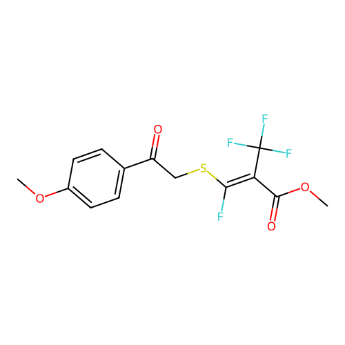 (Z)-methyl 3-fluoro-3-((2-(4-methoxyphenyl)-2-oxoethyl)thio)-2-(trifluoromethyl)acrylate structure