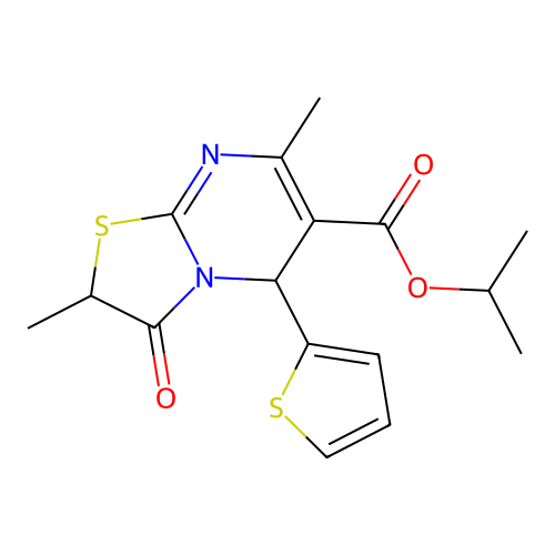 propan-2-yl 2,7-dimethyl-3-oxo-5-thiophen-2-yl-5H-[1,3]thiazolo[3,2-a]pyrimidine-6-carboxylate structure