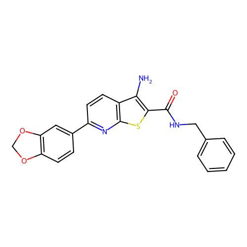 3-amino-6-(1,3-benzodioxol-5-yl)-N-benzylthieno[2,3-b]pyridine-2-carboxamide structure