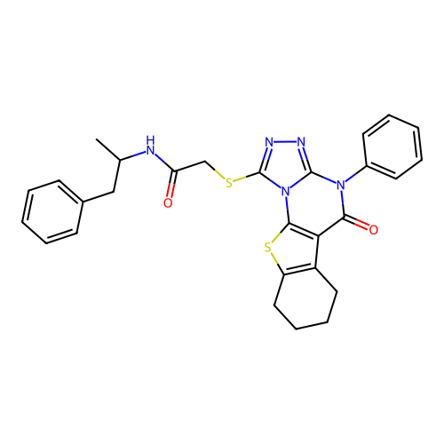 2-((5-oxo-4-phenyl-4,5,6,7,8,9-hexahydrobenzo[4,5]thieno[3,2-e][1,2,4]triazolo[4,3-a]pyrimidin-1-yl)thio)-N-(1-phenylpropan-2-yl)acetamide structure