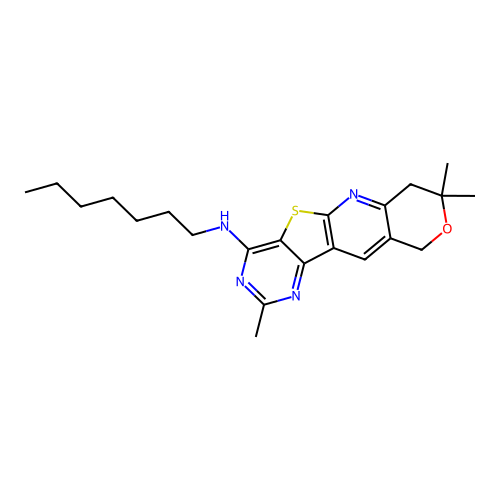 N-heptyl-2,8,8-trimethyl-7,10-dihydro-8H-pyrano[3'',4'':5',6']pyrido[3',2':4,5]thieno[3,2-d]pyrimidin-4-amine structure