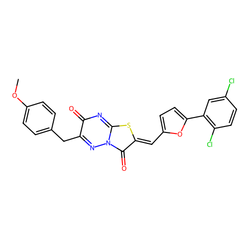 (2Z)-2-{[5-(2,5-dichlorophenyl)furan-2-yl]methylidene}-6-(4-methoxybenzyl)-7H-[1,3]thiazolo[3,2-b][1,2,4]triazine-3,7(2H)-dione structure