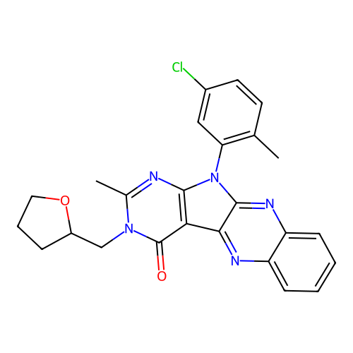 11-(5-chloro-2-methylphenyl)-2-methyl-3-((tetrahydrofuran-2-yl)methyl)-3H-pyrimido[5',4':4,5]pyrrolo[2,3-b]quinoxalin-4(11H)-one structure