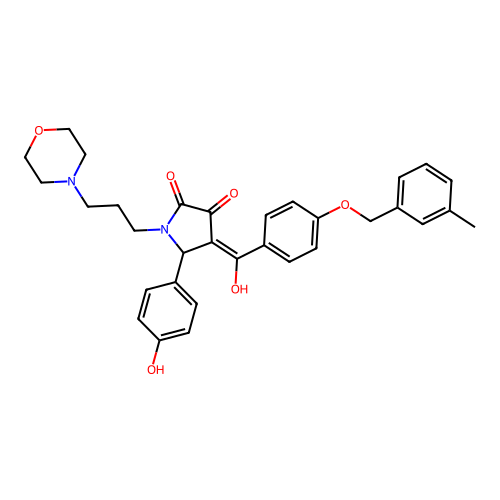 (4E)-4-(hydroxy{4-[(3-methylbenzyl)oxy]phenyl}methylidene)-5-(4-hydroxyphenyl)-1-[3-(morpholin-4-yl)propyl]pyrrolidine-2,3-dione structure