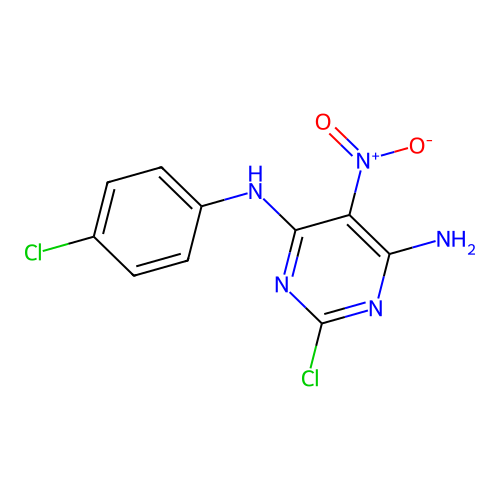 2-chloro-N-(4-chlorophenyl)-5-nitropyrimidine-4,6-diamine structure