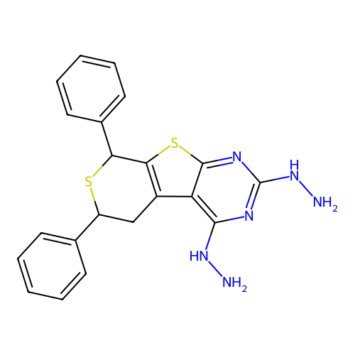 2,4-dihydrazinyl-6,8-diphenyl-5,8-dihydro-6H-thiopyrano[4',3':4,5]thieno[2,3-d]pyrimidine structure
