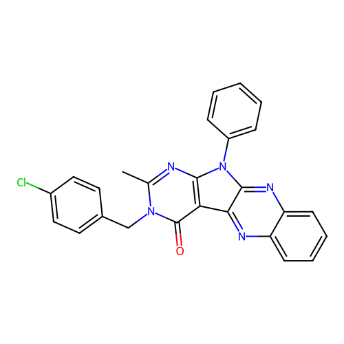 3-(4-chlorobenzyl)-2-methyl-11-phenyl-3H-pyrimido[5',4':4,5]pyrrolo[2,3-b]quinoxalin-4(11H)-one structure