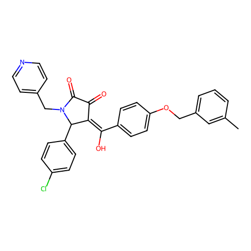 (4E)-5-(4-chlorophenyl)-4-(hydroxy{4-[(3-methylbenzyl)oxy]phenyl}methylidene)-1-(pyridin-4-ylmethyl)pyrrolidine-2,3-dione structure