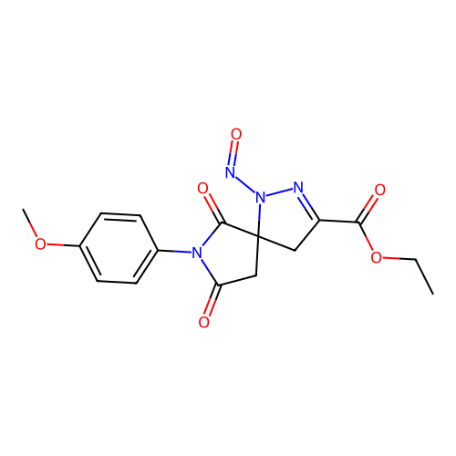 ethyl 7-(4-methoxyphenyl)-1-nitroso-6,8-dioxo-1,2,7-triazaspiro[4.4]non-2-ene-3-carboxylate structure