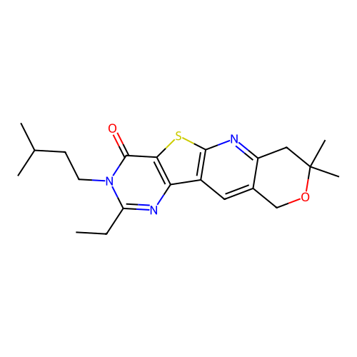 2-ethyl-3-isopentyl-8,8-dimethyl-7,8-dihydro-3H-pyrano[3'',4'':5',6']pyrido[3',2':4,5]thieno[3,2-d]pyrimidin-4(10H)-one structure