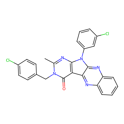 3-(4-chlorobenzyl)-11-(3-chlorophenyl)-2-methyl-3,11-dihydro-4H-pyrimido[5',4':4,5]pyrrolo[2,3-b]quinoxalin-4-one structure