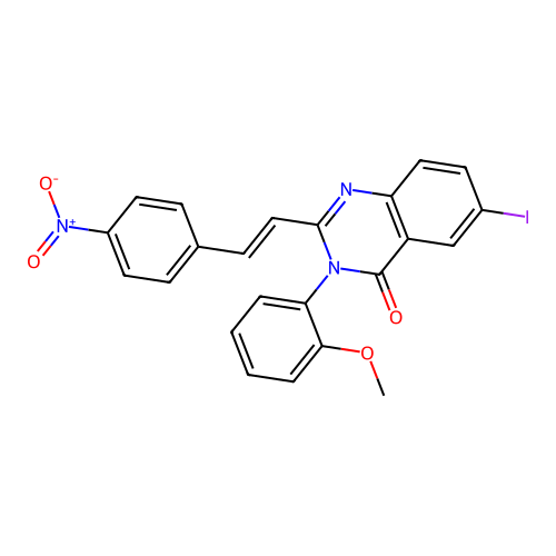 (E)-6-iodo-3-(2-methoxyphenyl)-2-(4-nitrostyryl)quinazolin-4(3H)-one structure