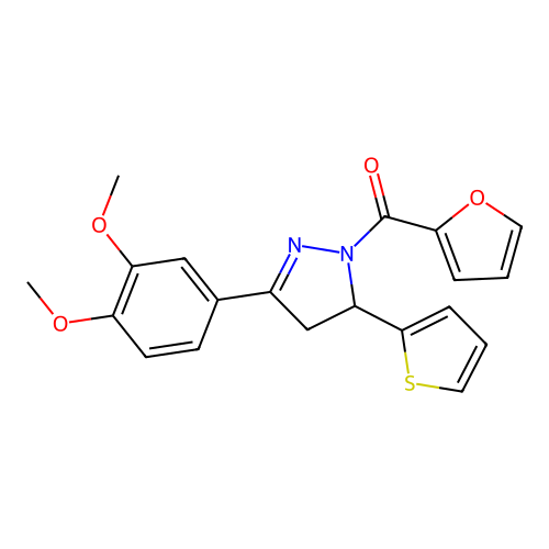 [5-(3,4-dimethoxyphenyl)-3-thiophen-2-yl-3,4-dihydropyrazol-2-yl]-(furan-2-yl)methanone structure