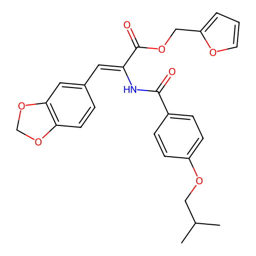 (Z)-furan-2-ylmethyl 3-(benzo[d][1,3]dioxol-5-yl)-2-(4-isobutoxybenzamido)acrylate structure