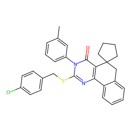 2-((4-chlorobenzyl)thio)-3-(m-tolyl)-3H-spiro[benzo[h]quinazoline-5,1'-cyclopentan]-4(6H)-one structure