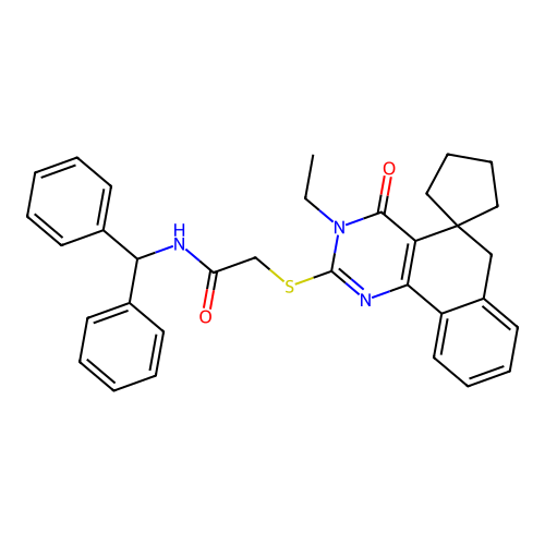 N-benzhydryl-2-((3-ethyl-4-oxo-4,6-dihydro-3H-spiro[benzo[h]quinazoline-5,1'-cyclopentan]-2-yl)thio)acetamide structure