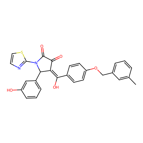 (4E)-4-(hydroxy{4-[(3-methylbenzyl)oxy]phenyl}methylidene)-5-(3-hydroxyphenyl)-1-(1,3-thiazol-2-yl)pyrrolidine-2,3-dione structure
