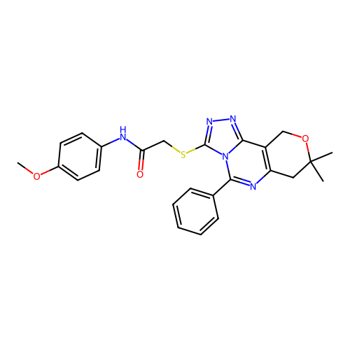 2-((8,8-dimethyl-5-phenyl-8,10-dihydro-7H-pyrano[3,4-e][1,2,4]triazolo[4,3-c]pyrimidin-3-yl)thio)-N-(4-methoxyphenyl)acetamide structure