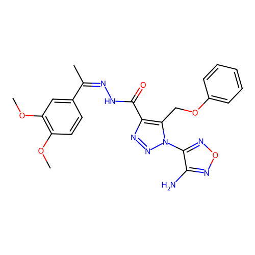 (Z)-1-(4-amino-1,2,5-oxadiazol-3-yl)-N'-(1-(3,4-dimethoxyphenyl)ethylidene)-5-(phenoxymethyl)-1H-1,2,3-triazole-4-carbohydrazide structure