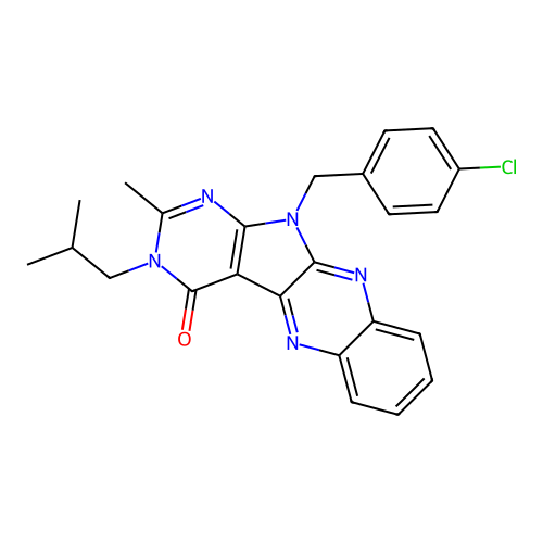 11-(4-chlorobenzyl)-2-methyl-3-(2-methylpropyl)-3,11-dihydro-4H-pyrimido[5',4':4,5]pyrrolo[2,3-b]quinoxalin-4-one structure