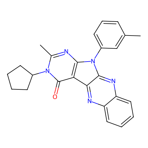 3-cyclopentyl-2-methyl-11-(m-tolyl)-3H-pyrimido[5',4':4,5]pyrrolo[2,3-b]quinoxalin-4(11H)-one structure