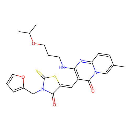 (Z)-3-(furan-2-ylmethyl)-5-((2-((3-isopropoxypropyl)amino)-7-methyl-4-oxo-4H-pyrido[1,2-a]pyrimidin-3-yl)methylene)-2-thioxothiazolidin-4-one structure