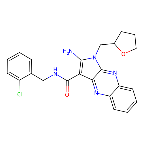 2-amino-N-(2-chlorobenzyl)-1-((tetrahydrofuran-2-yl)methyl)-1H-pyrrolo[2,3-b]quinoxaline-3-carboxamide structure