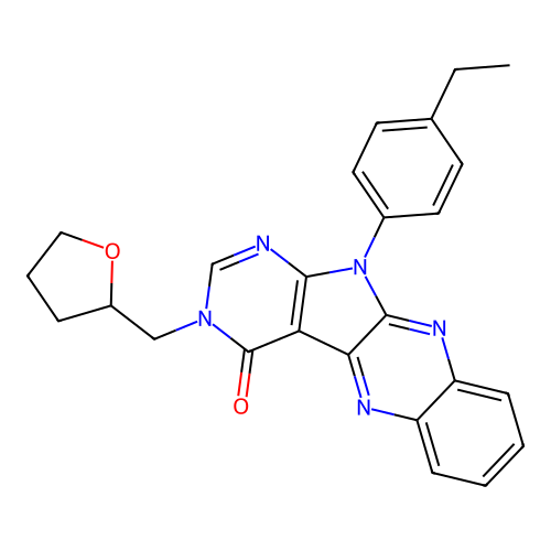 11-(4-ethylphenyl)-3-((tetrahydrofuran-2-yl)methyl)-3H-pyrimido[5',4':4,5]pyrrolo[2,3-b]quinoxalin-4(11H)-one structure
